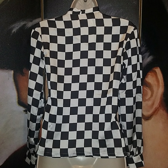 Tatyana Check Me Out Retro 1940's Rita Hayworth Black & White Checkerboard Top - Picture 7 of 8
